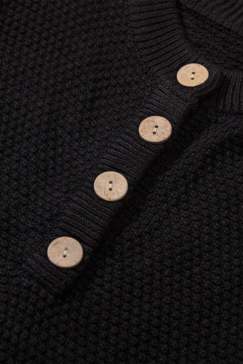 Henley Button Placket Side Slit Drop Shoulder Pullover Knit Sweater